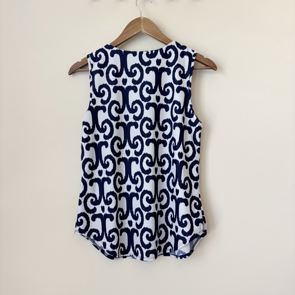 Jude Connally Ali Blue Ikat Print Sleeveless Top Medium Coastal Summer - Picture 4 of 7